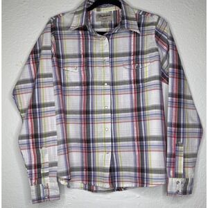 Wrangler Wrancher Shirts Womens White Multicolor Long Sleeve Pearl Snap Sz L